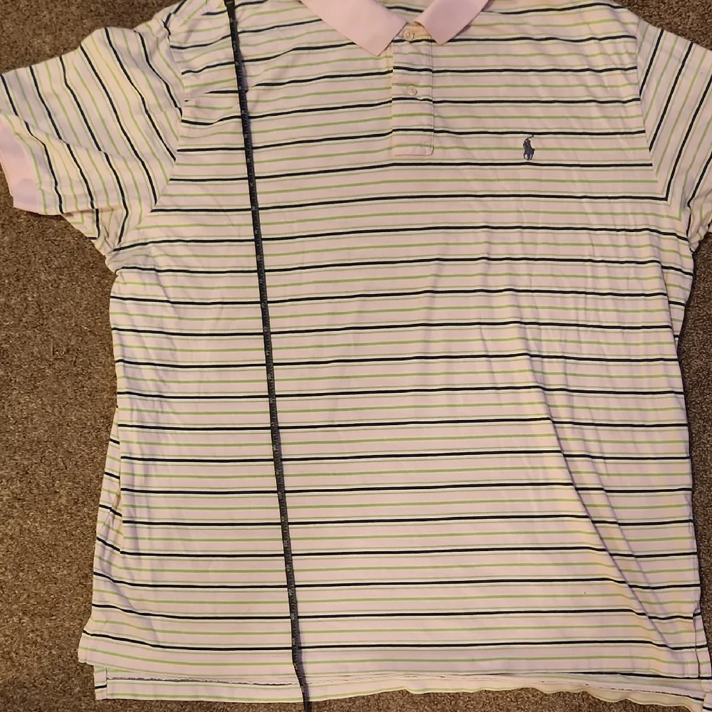 Ralph Lauren Polo Shirt - White with Blue, Green and Pink Stripes